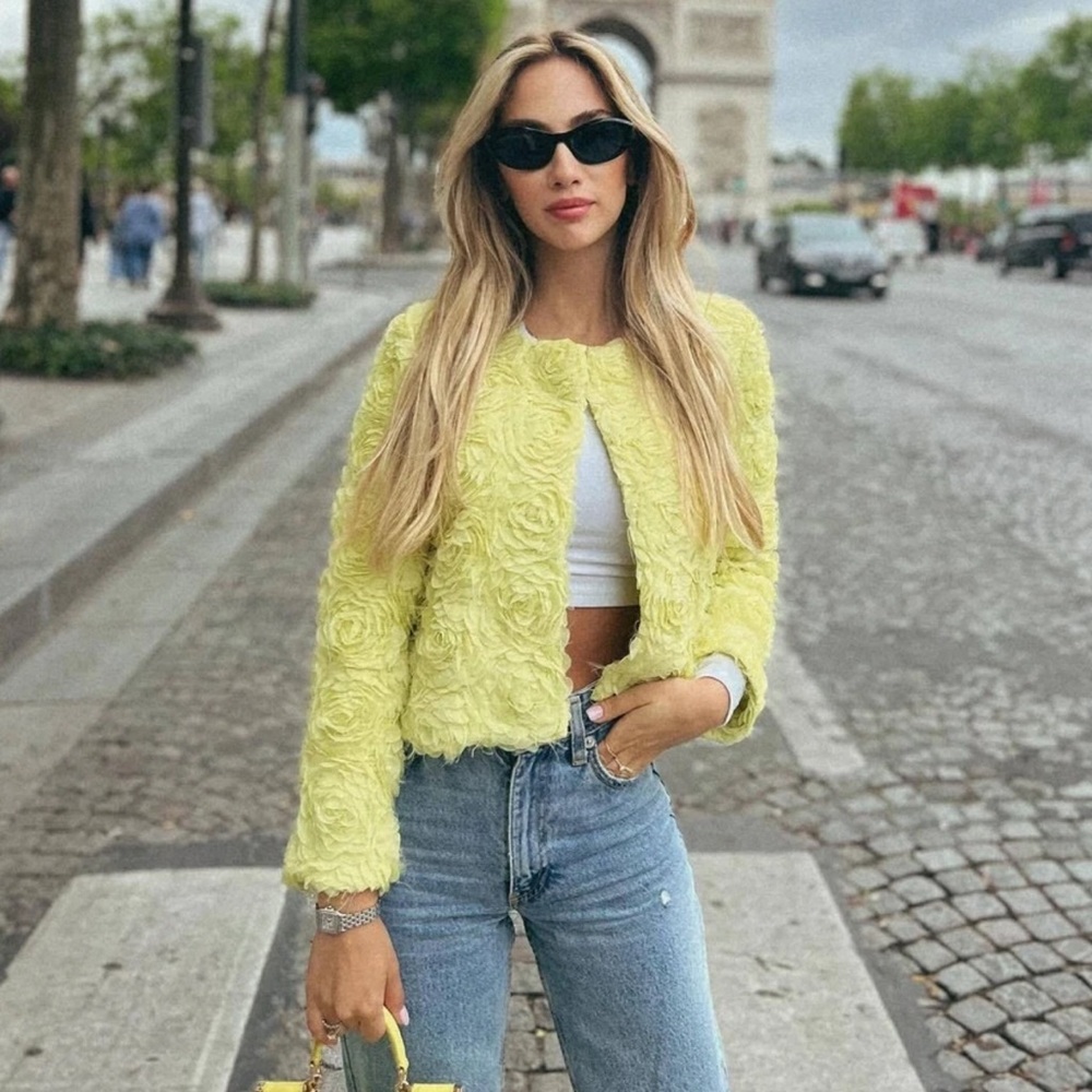 Zara Light Yellow Rosette-Embellished Cardigan - Picture 3 of 3